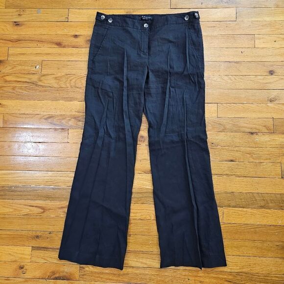 Theory Women's Black Linen Flared Preppy Beach Pants Size 10 - Picture 3 of 9